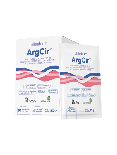 ArgCir | Suplemento para cicatrização | Linhahum | Caixa com 10 sachês | Sabor Laranja e Limão