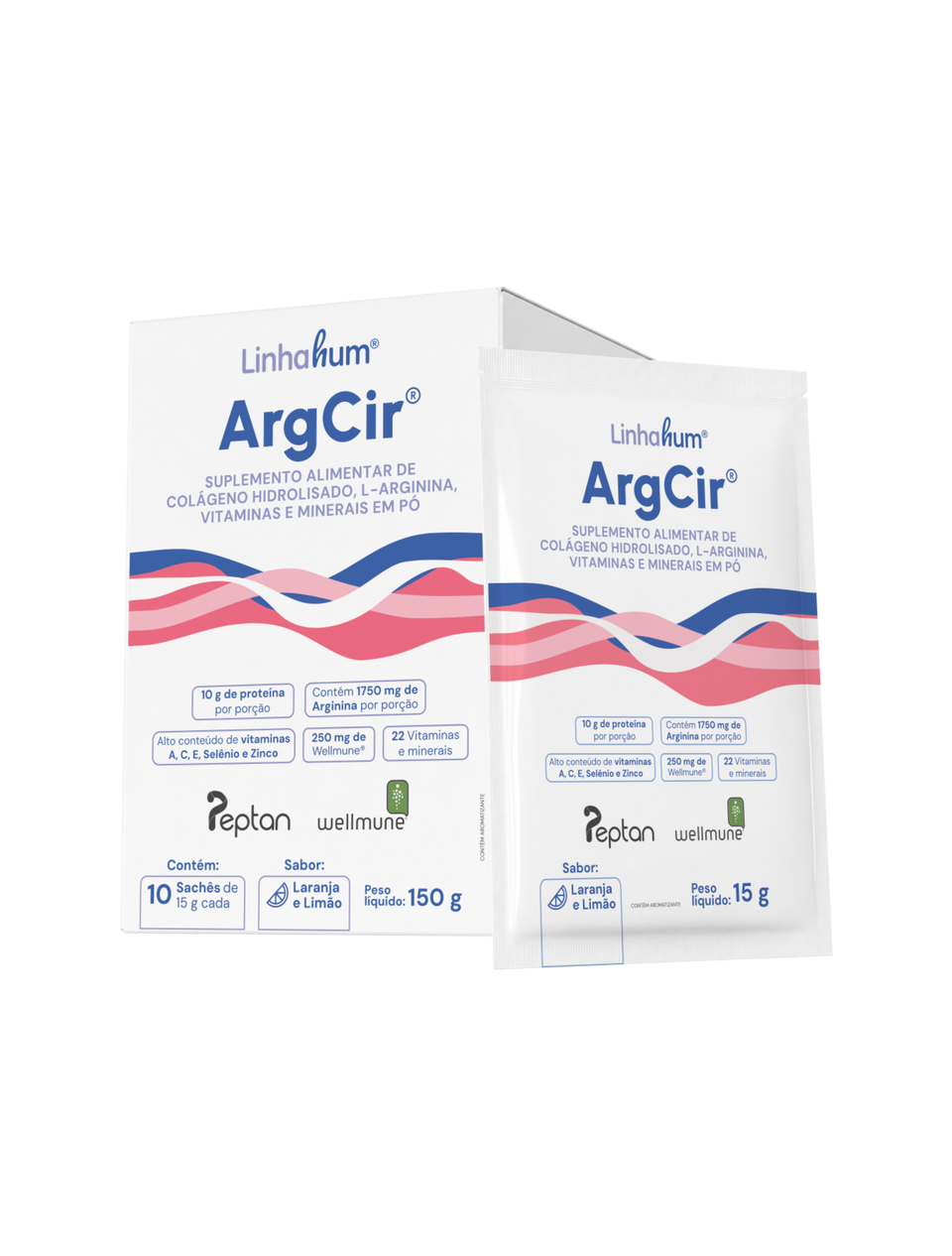 ArgCir | Suplemento para cicatrização | Linhahum | Caixa com 10 sachês | Sabor Laranja e Limão