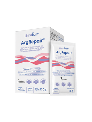 ArgRepair® | Suplemento para prevenção de feridas e fortalecimento da pele | Linhahum | 10 Sachês | Sabor Neutro