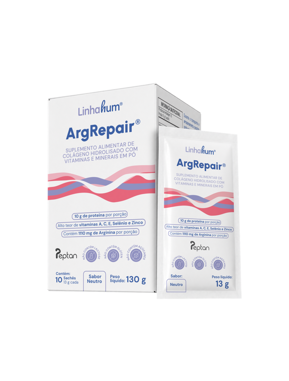 ArgRepair® | Suplemento para prevenção de feridas e fortalecimento da pele | Linhahum | 10 Sachês | Sabor Neutro