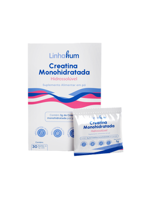 Creatina Monohidratada Hidrossolúvel | Creatina com Maltodextrina | Linhahum | Caixa com 30 sachês | Sabor Neutro