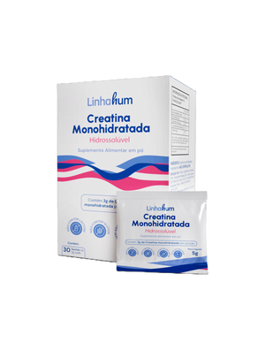 Creatina Monohidratada Hidrossolúvel | Creatina com Maltodextrina | Linhahum | Caixa com 30 sachês | Sabor Neutro