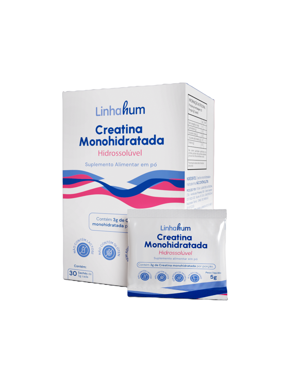 Creatina Monohidratada Hidrossolúvel | Creatina com Maltodextrina | Linhahum | Caixa com 30 sachês | Sabor Neutro