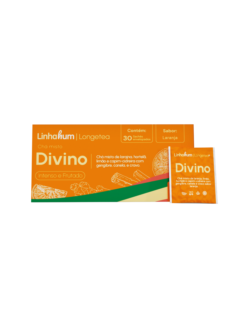 Chá Divino | Chá para dar Energia e Disposição | Linhahum | Caixa com 30 sachês | Sabor Laranja