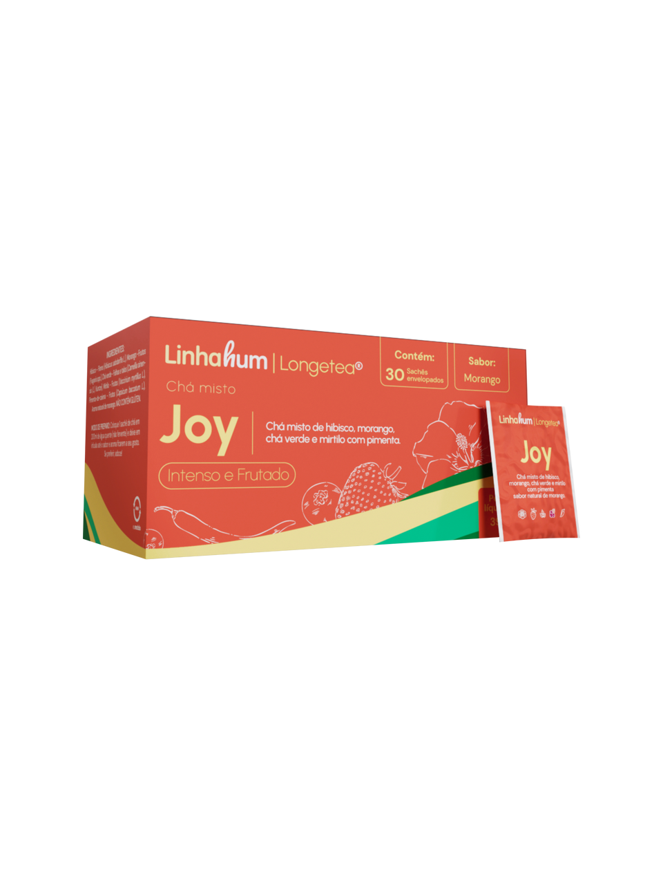 Chá Joy | Chá Estimulante | Linhahum | Caixa com 30 sachês | Sabor Morango
