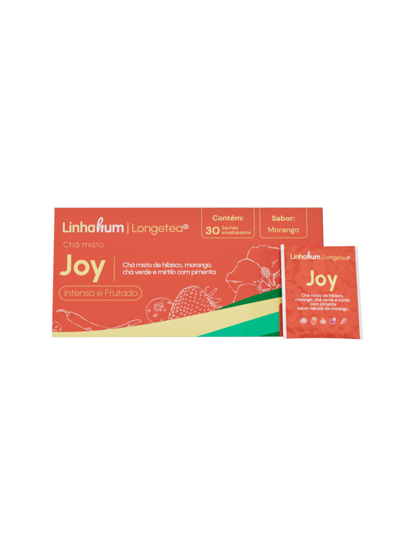 Chá Joy | Chá Estimulante | Linhahum | Caixa com 30 sachês | Sabor Morango