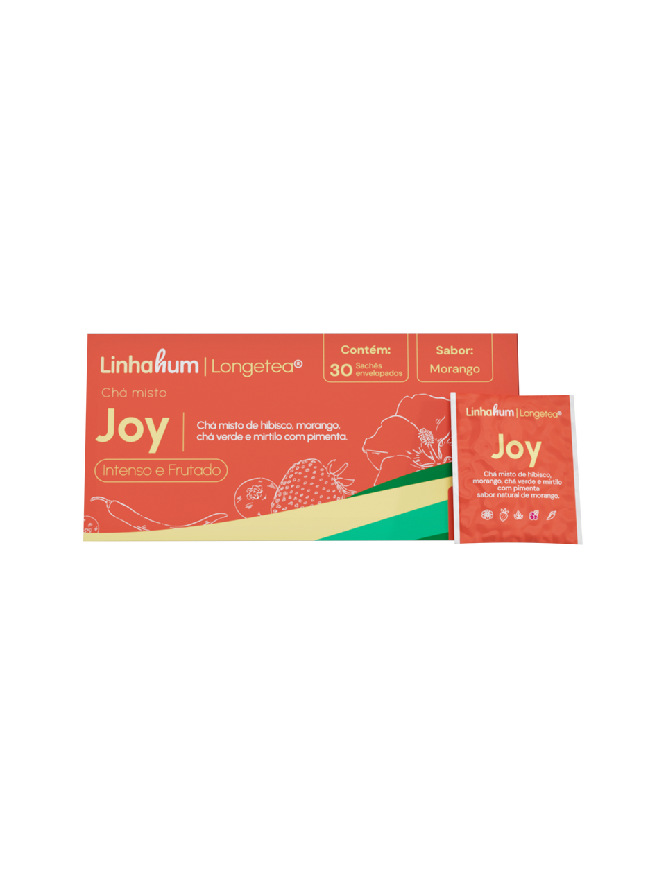 Chá Joy | Chá Estimulante | Linhahum | Caixa com 30 sachês | Sabor Morango