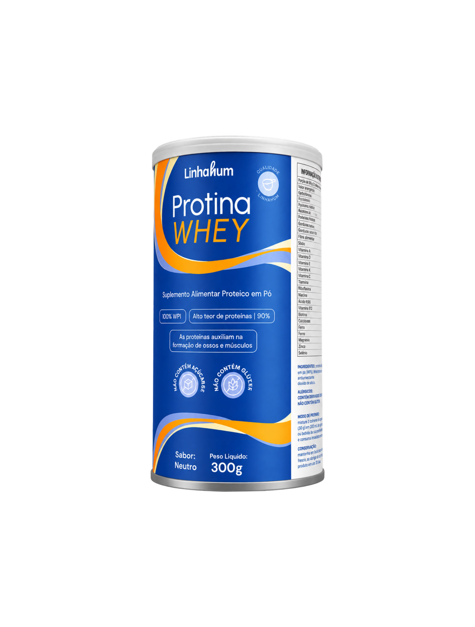 Protina Whey | Suplemento Whey Protein | Linhahum | Lata com 300g | Sabor Neutro
