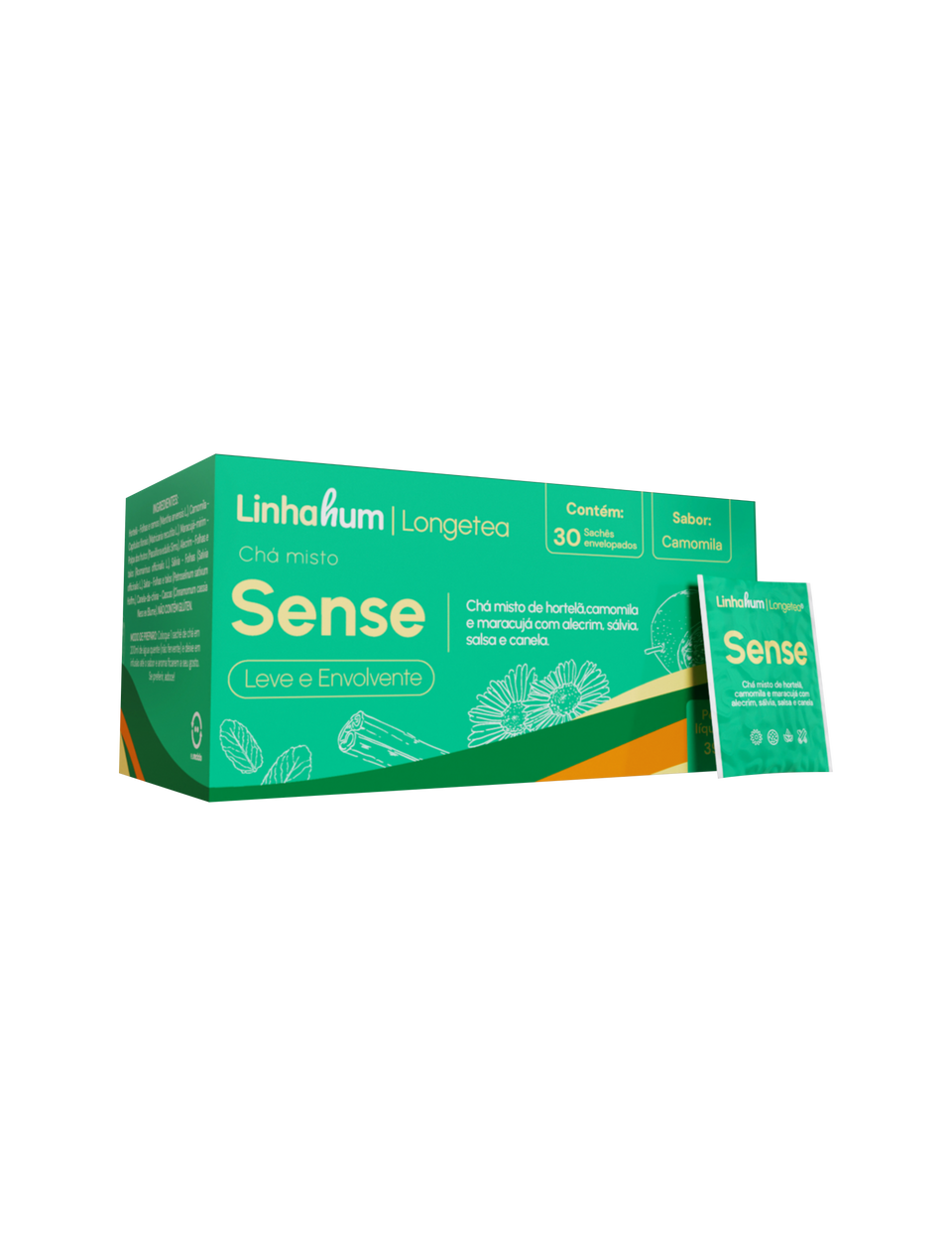 Chá Sense | Chá Relaxante e Digestivo | Linhahum | Caixa com 30 sachês | Sabor Camomila e Especiarias