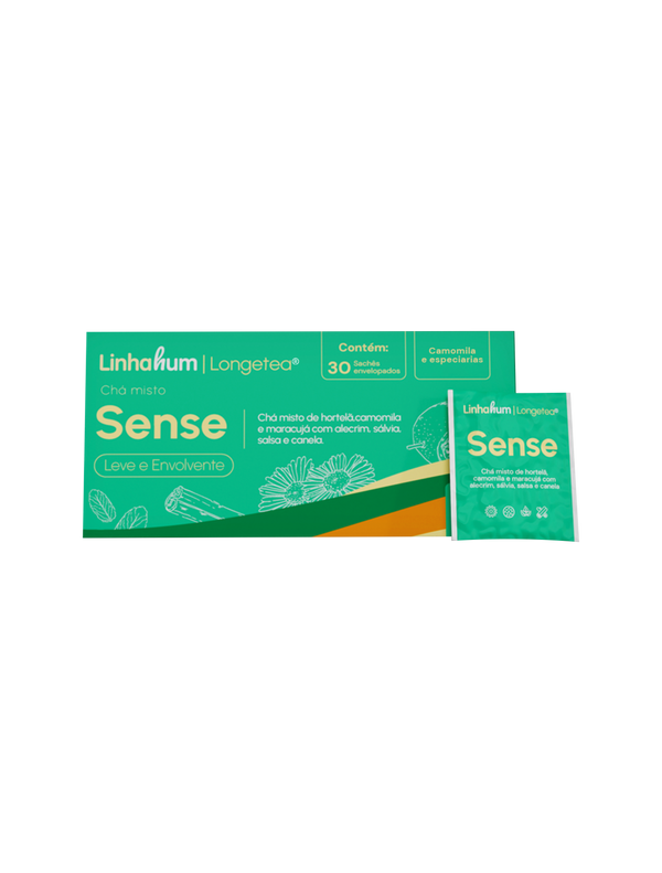 Chá Sense | Chá Relaxante e Digestivo | Linhahum | Caixa com 30 sachês | Sabor Camomila e Especiarias